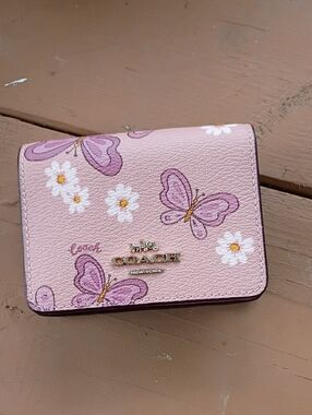 Coach Pink Floral & Butterfly Compact Wallet